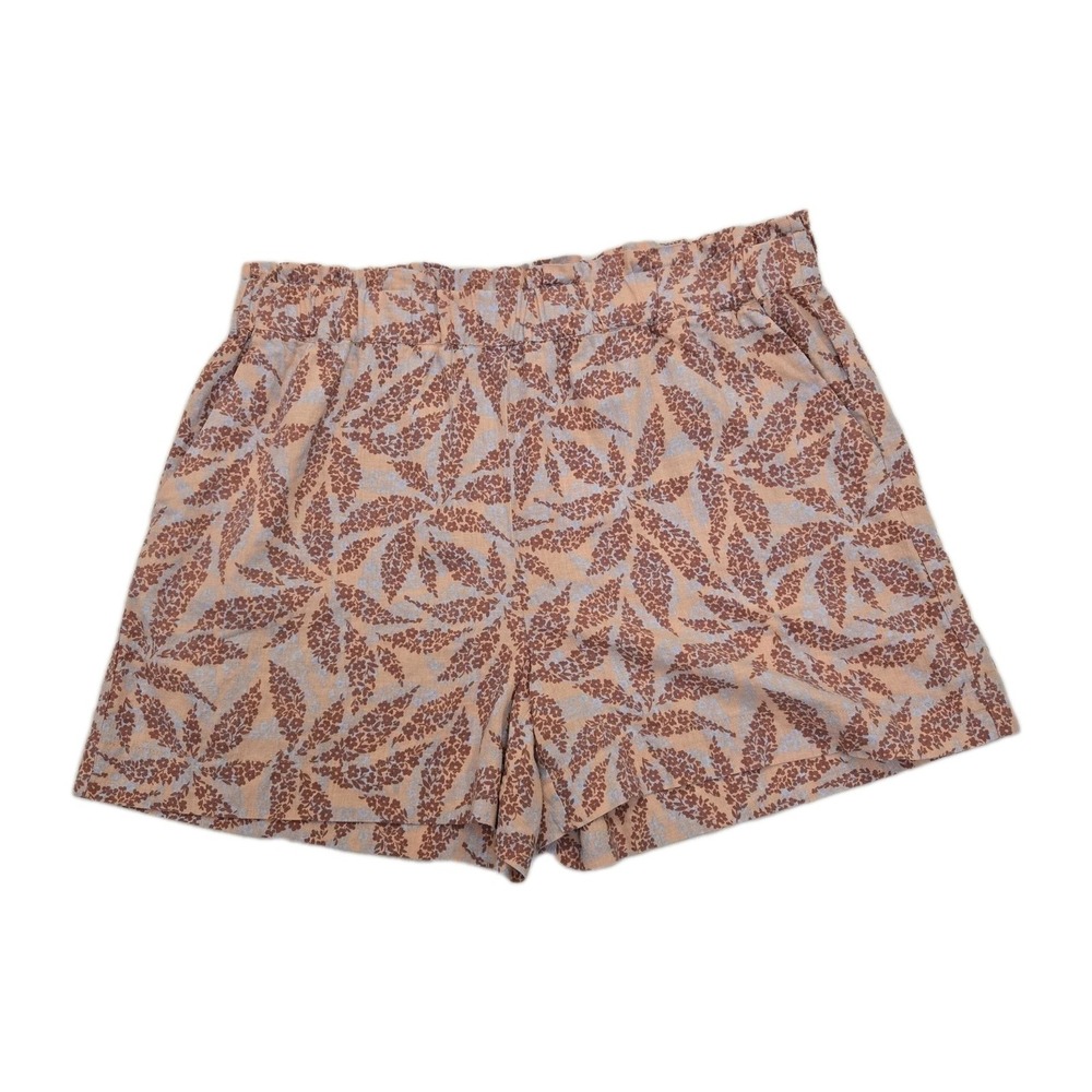Ecothreads Linen Blend Shorts Orange Botanical Vacation Resort Wear Pockets XL